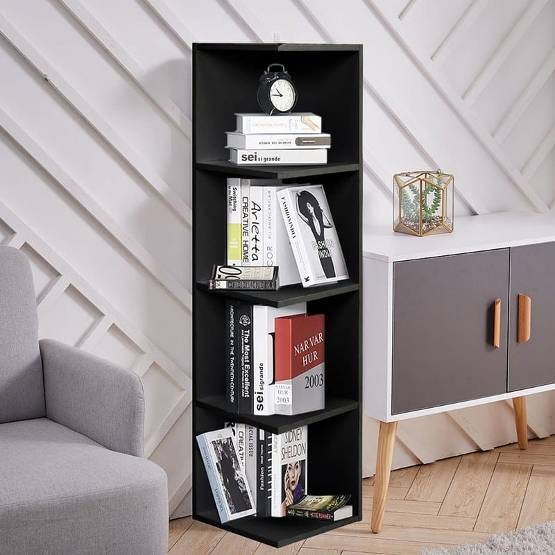 هوم جاليري زاوية مربعة لخزانة الكتب ووحدة أرفف كتب عرض أرفف كتب - اسود / 119 سم