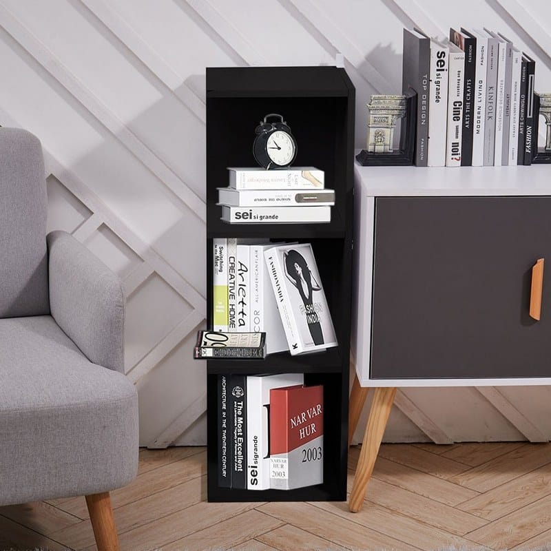 Corner Square Bookcase Storage Book Shelf Unit Bookshelf Display - BLACK /90cm