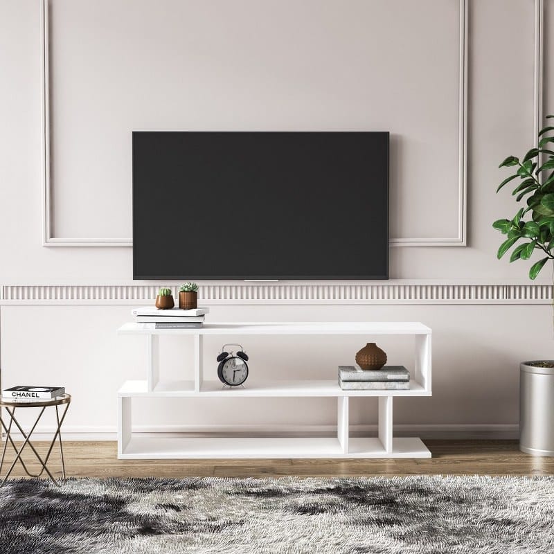 Home Gallery Modern White TV Stand and Media Console - White