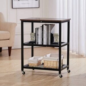 Wooden 3 Tier Trolley Cart Storage Rack - Brown 77X60X40