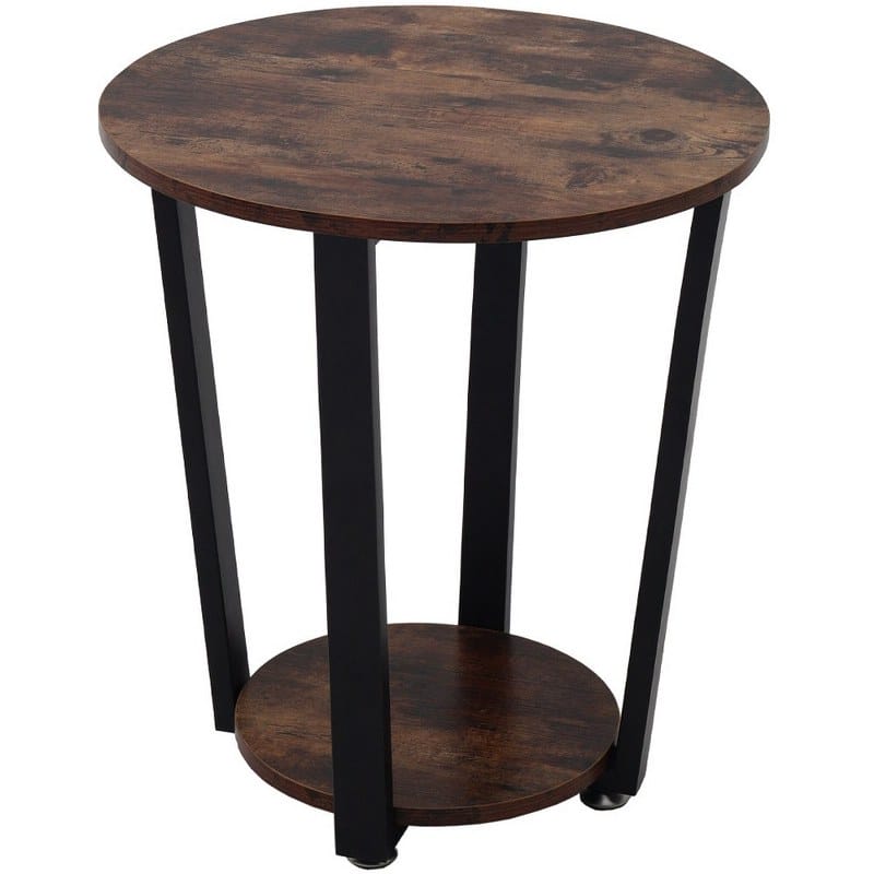 هوم جاليري طاولة قهوة جانبية مستديرة من طبقتين - بني 50X50X57