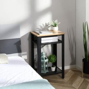 Modern Side Table with 2 Storage Shelves - Black 75X45X35