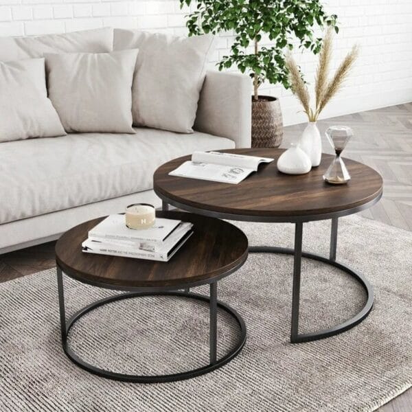2 Piece Frame Coffee Table Sets -BROWN 50X80X80