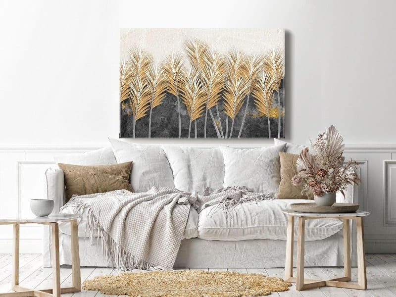 لوحة جدارية من القماش ، صورة مجردة مؤطرة لريش شجرة جميل