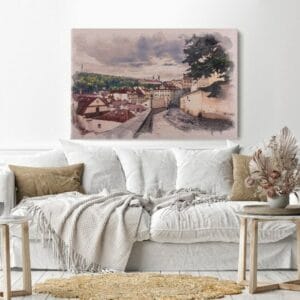 Canvas Wall Art, Abstract Framed Portrait of street in Prague, Czech