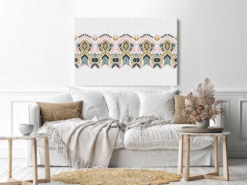 Canvas Wall Art, Abstract Framed Portrait of Ikat geometric folklore ornament