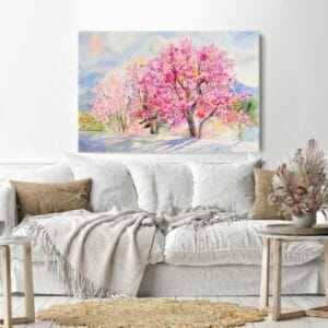 Canvas Wall Art, Abstract Framed Portrait of Wild himalayan cherry in the morning