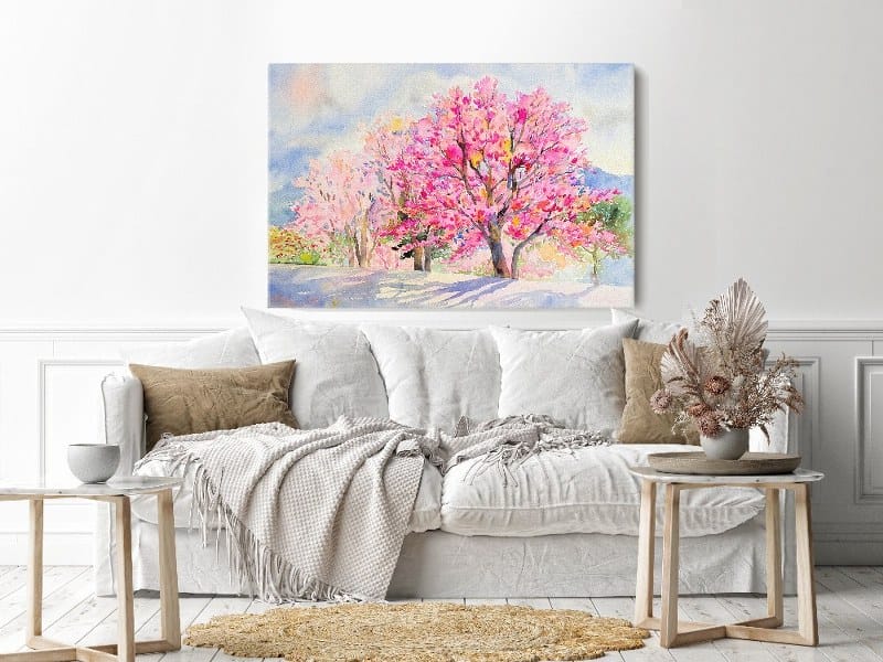 Canvas Wall Art, Abstract Framed Portrait of Wild himalayan cherry in the morning