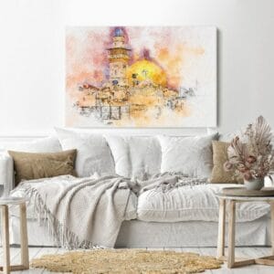 Canvas Wall Art, Abstract Framed Portrait of Al-Aqsa Mosque Dome of the Rock