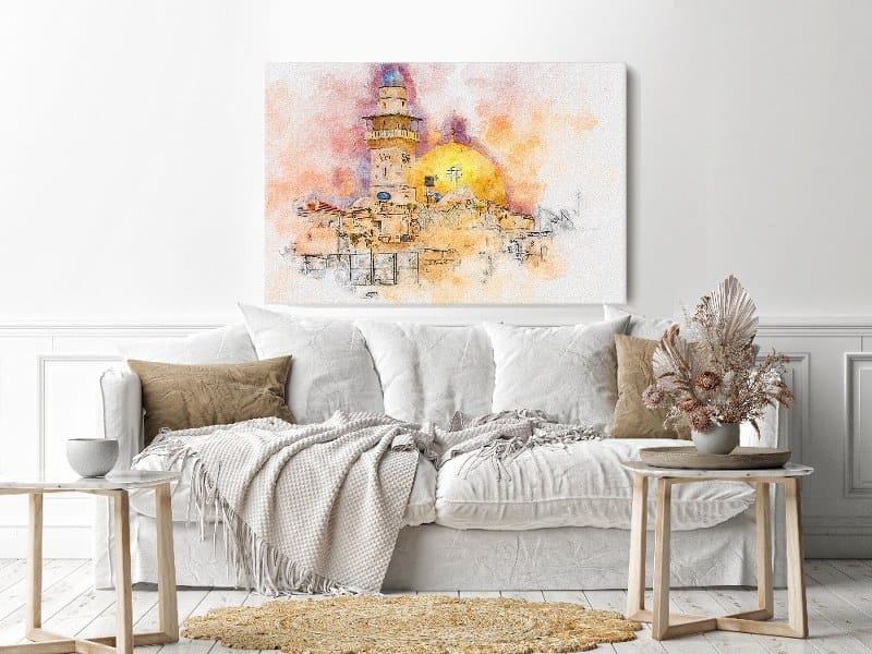Canvas Wall Art, Abstract Framed Portrait of Al-Aqsa Mosque Dome of the Rock