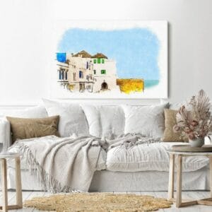Canvas Wall Art, Abstract Framed Portrait of Promenade street along the sea walls morocco