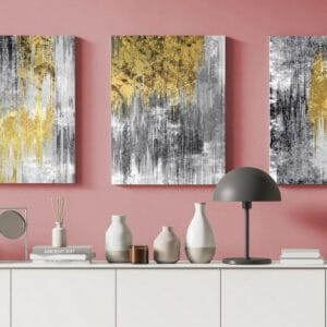 Canvas Wall Art, Abstract Framed Portrait of A set of three abstract background of minimalism. With a geometric pattern of art