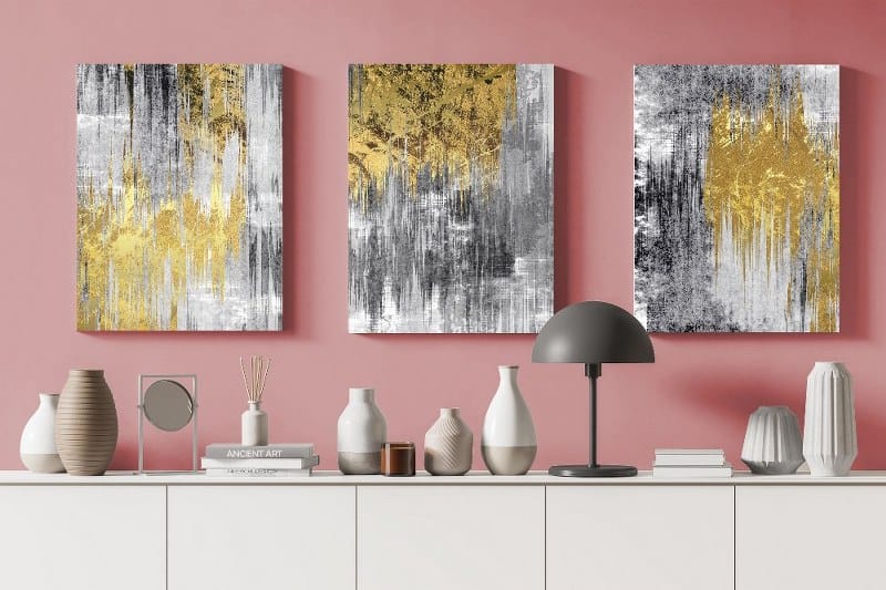 Canvas Wall Art, Abstract Framed Portrait of A set of three abstract background of minimalism. With a geometric pattern of art