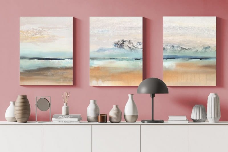 Canvas Wall Art, Abstract Framed Portrait of A set of three abstract background of minimalism. With a geometric pattern of art