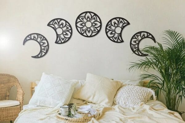 Lunation Moon Wood Wall Art Decor - Set of 5 Each 30x30