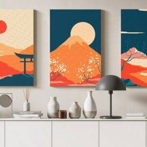 Set of three canvas Decorative Frames Oriental Landscape Printed wall art