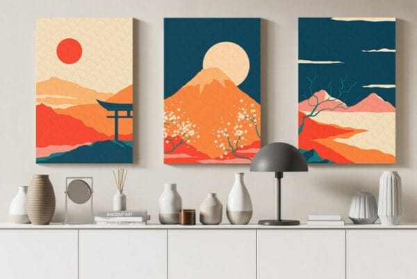 Set of three canvas Decorative Frames Oriental Landscape Printed wall art
