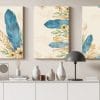 Set of three canvas Blue Feather Wall Art Printed wall art