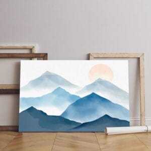 Beautiful Blue watercolor canvas mountains Printed wall art