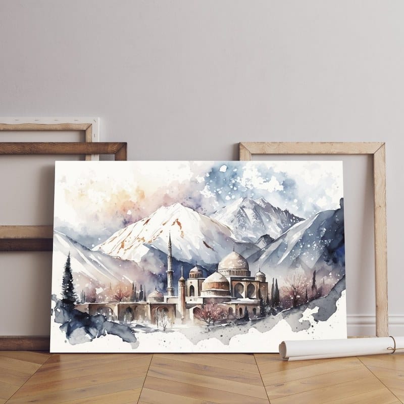 هوم جاليري مسجد الهندسة التجريدية مرسومة باليد تابلوه كانفاس مطبوع