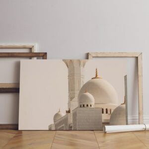 sheikh zayed grand mosque canvas is biggest 3 domes mosque is located uae abu dhabi one world largest mosques minaret view Printed Canvas wall art