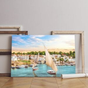 traditional view canvas aswan nile sailboats egypt Printed wall art