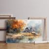 watercolor canvas painting house by person Printed wall art