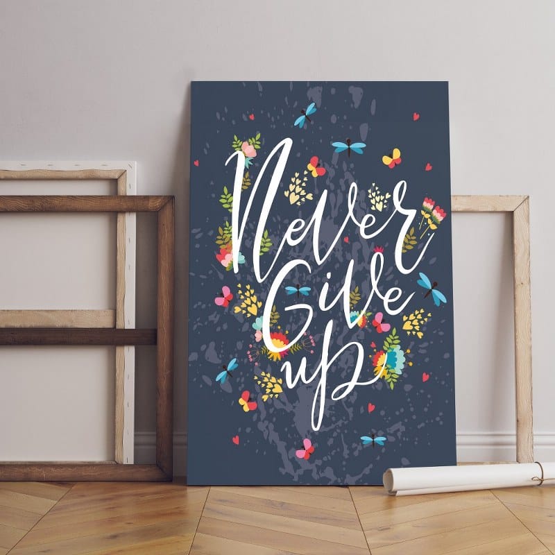 never give up motivational canvas postcard Printed wall art