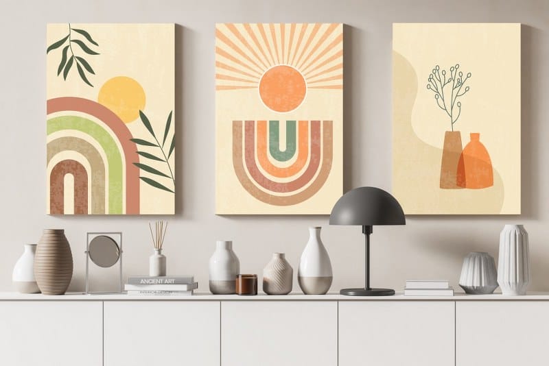 بوهو لوحة فنية جدارية من القماش الكتاني بتصميم معاصر