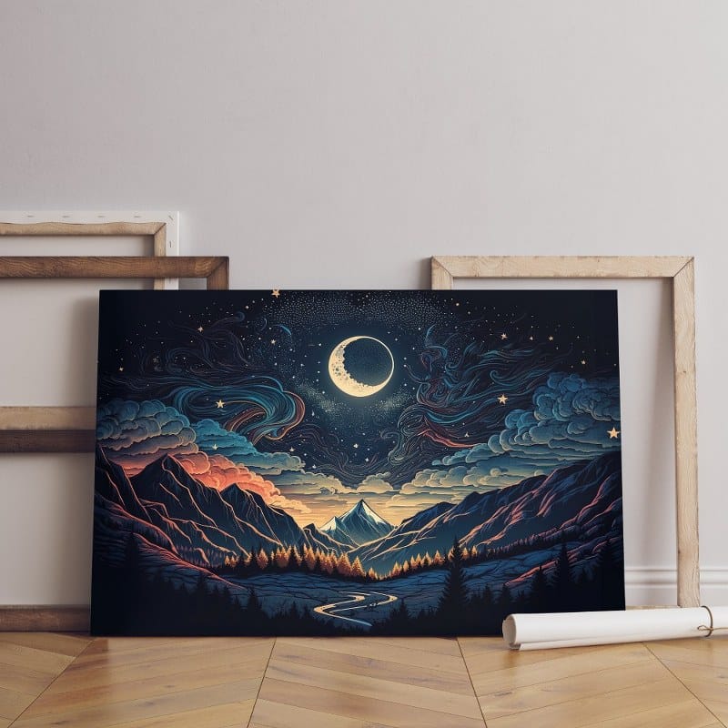 illustration canvas night sky with stars moon constellations Printed wall art