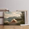luxurious glamping site with stunning canvas lake mountain Printed canvas wall art
