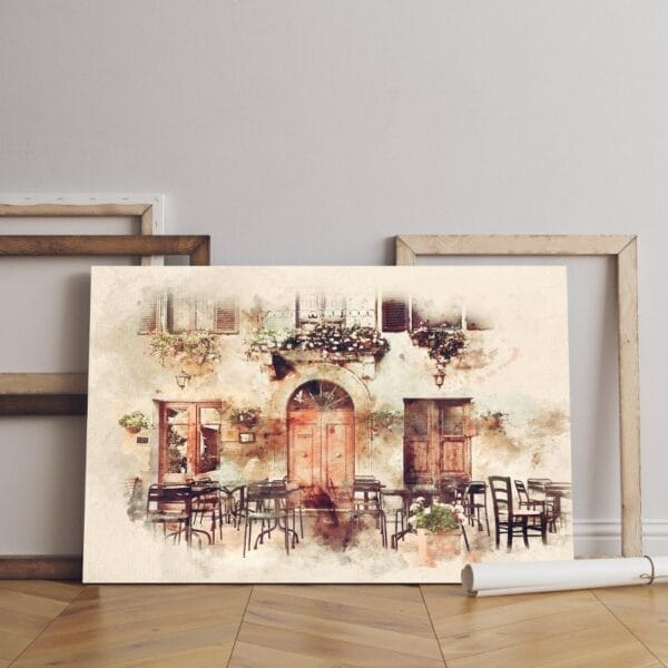 watercolor canvas painting retro romantic restaurant italy Printed wall art
