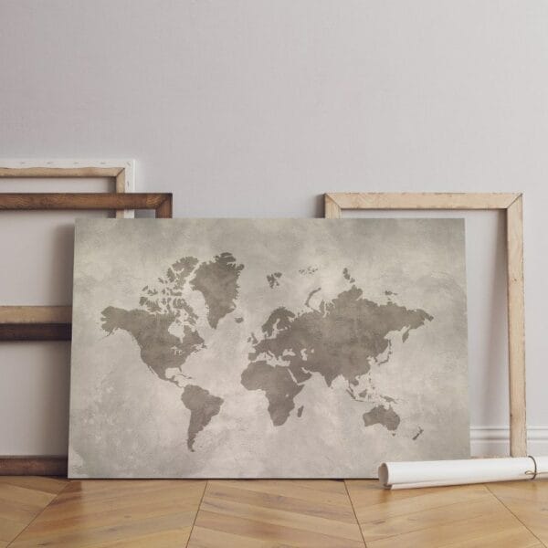 world map isolated canvas concrete Printed wall art