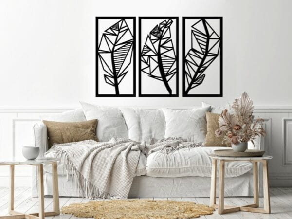 ورق حائط شكل هندسي 3 ألواح خشب 80x120 لون اسود