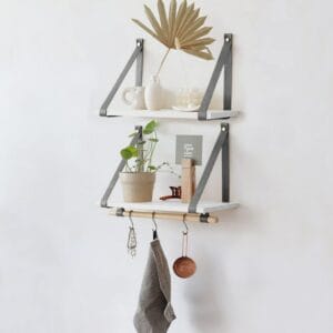 Amazing wall floating shelves PU Gray Leather Strap