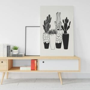 Four Cactus canvas Black And White Potted Plant Printed wall art