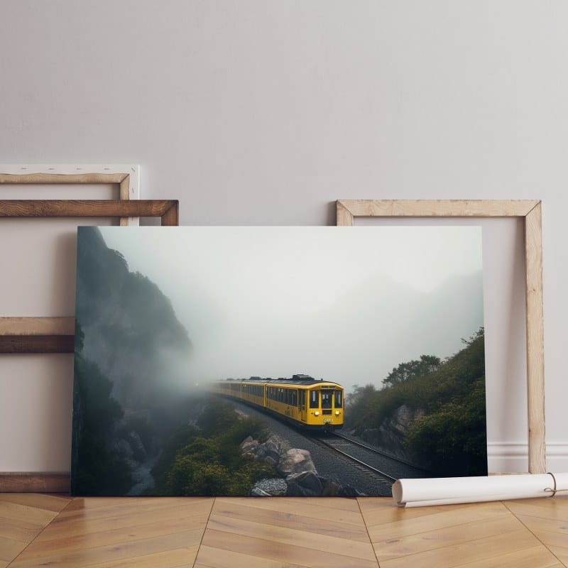Steam Yellow Train canvas On Tracks Printed wall art