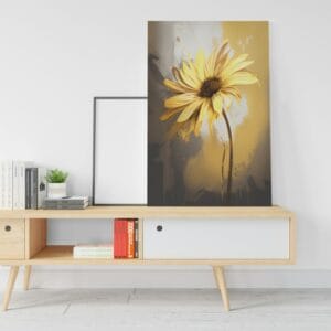 Single Yellow Daisy canvas on black background Printed wall art