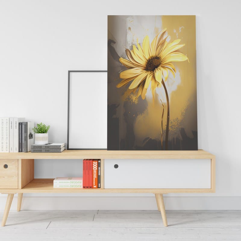 Single Yellow Daisy canvas on black background Printed wall art