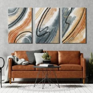 Beautiful set of Orange Gray canvas Abstract Set of 3 Posters Large Abstract Rust
