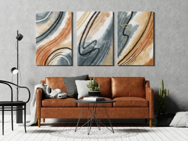 Beautiful set of Orange Gray canvas Abstract Set of 3 Posters Large Abstract Rust