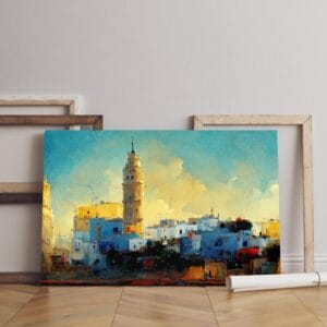 Tunisia city painting canvas illustration tunisia landmarks art Printed wall art