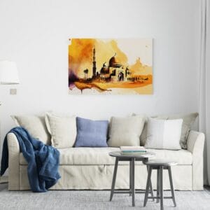 The beauty of islamic canvas heritage in watercolor mosques Printed wall art