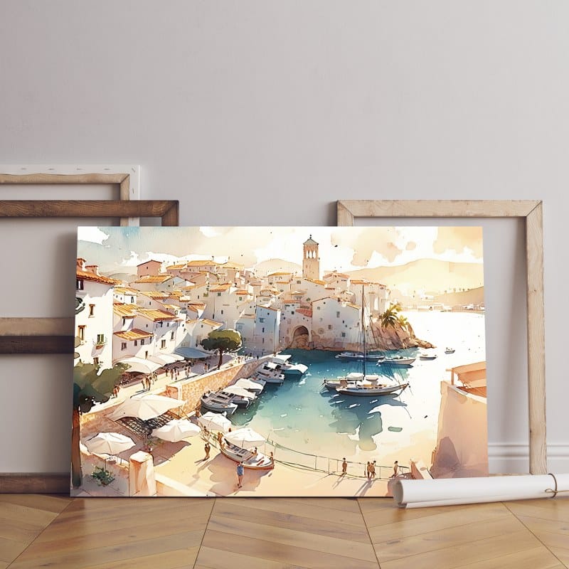 لوحة فنية مطبوعة على قماش جداري مع خلفية منارة القوارب في الميناء