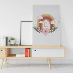 canvas Rainbow mixed with clouds and roses Printed wall art