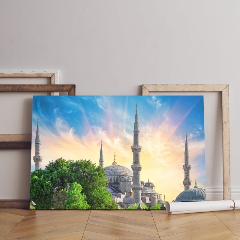 Sultan ahmed blue canvas mosque background bright sunrise