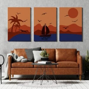 Beautiful Set of 3 canvas sunset on the sea Printed wall art