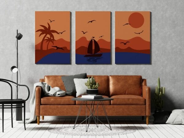 Beautiful Set of 3 canvas sunset on the sea Printed wall art