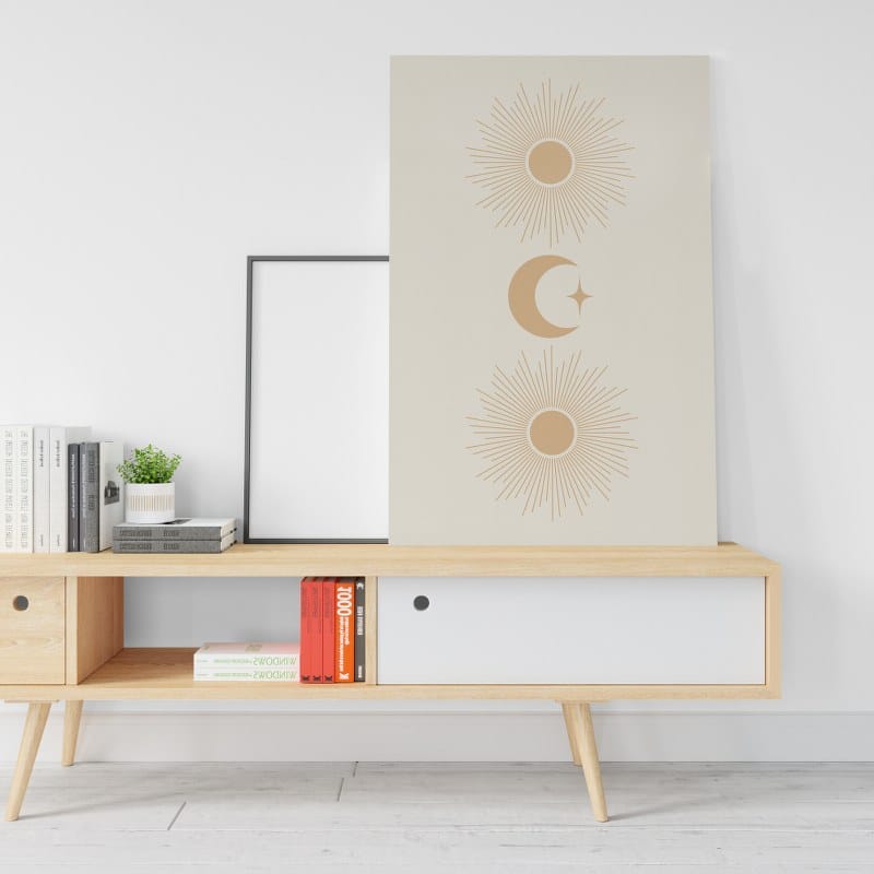 Two sun with crescent moon canvas Printed wall art