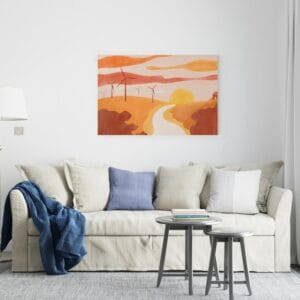 Beautiful Sunset canvas pathway and wind turbines summer Printed